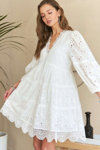 Hazel Blues® |  ADORA Lace Detail Tiered Eyelet V-Neck Babydoll Dress