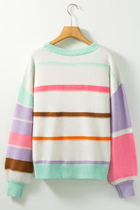 Hazel Blues® |  Contrast Striped Round Neck Drop Shoulder Sweater