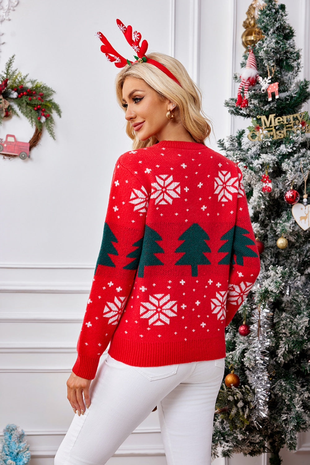 Hazel Blues® |  Christmas Tree Round Neck Long Sleeve Sweater