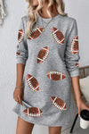 Hazel Blues® |  Gray Sequin Football Graphic Textured Long Sleeve Shift Mini Dress
