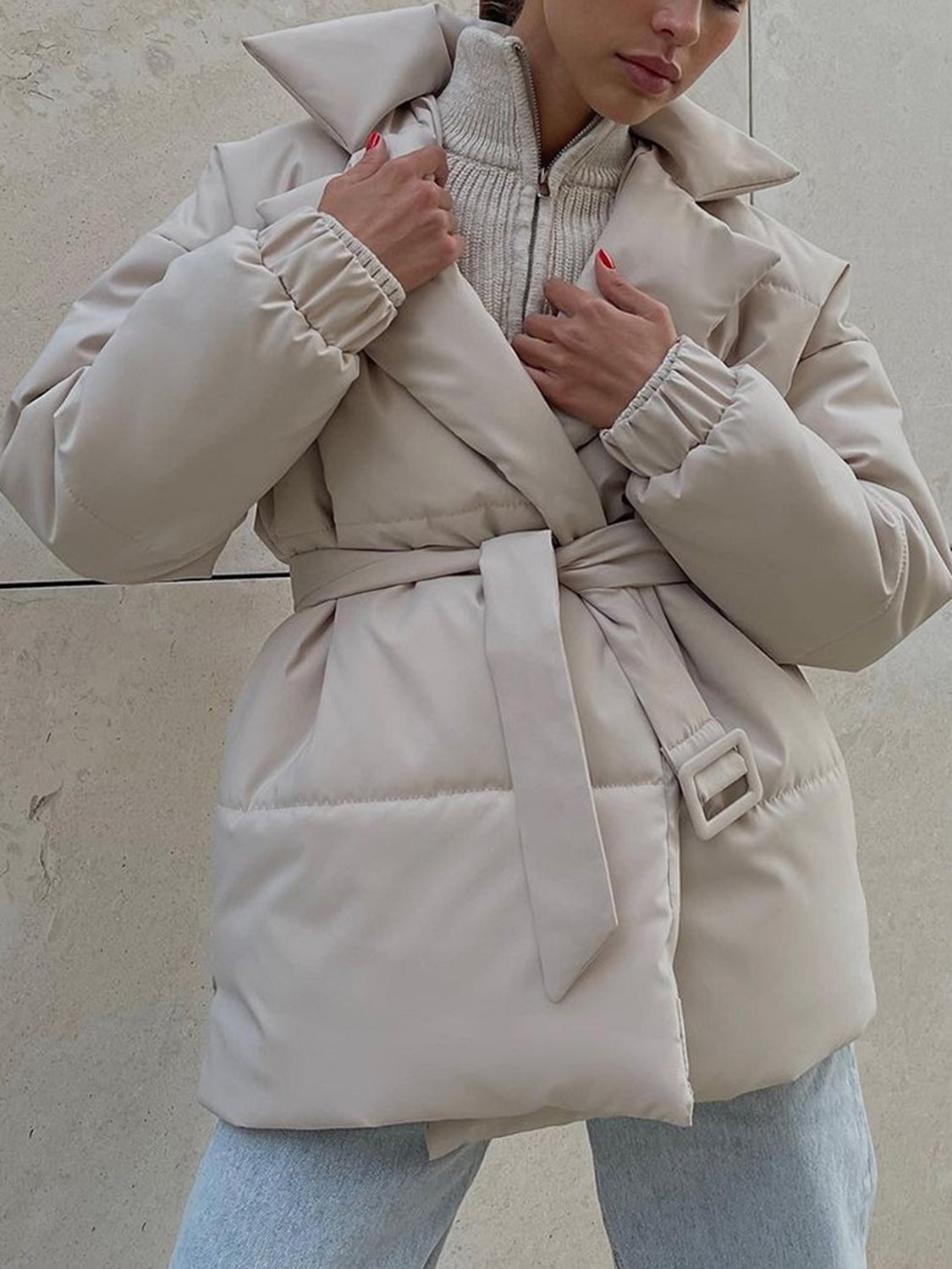 Hazel Blues® |  Puffer Long Sleeve Winter Coat with Belt