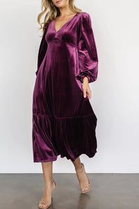 Hazel Blues® |  V-Neck Long Sleeve Midi Velvet Dress