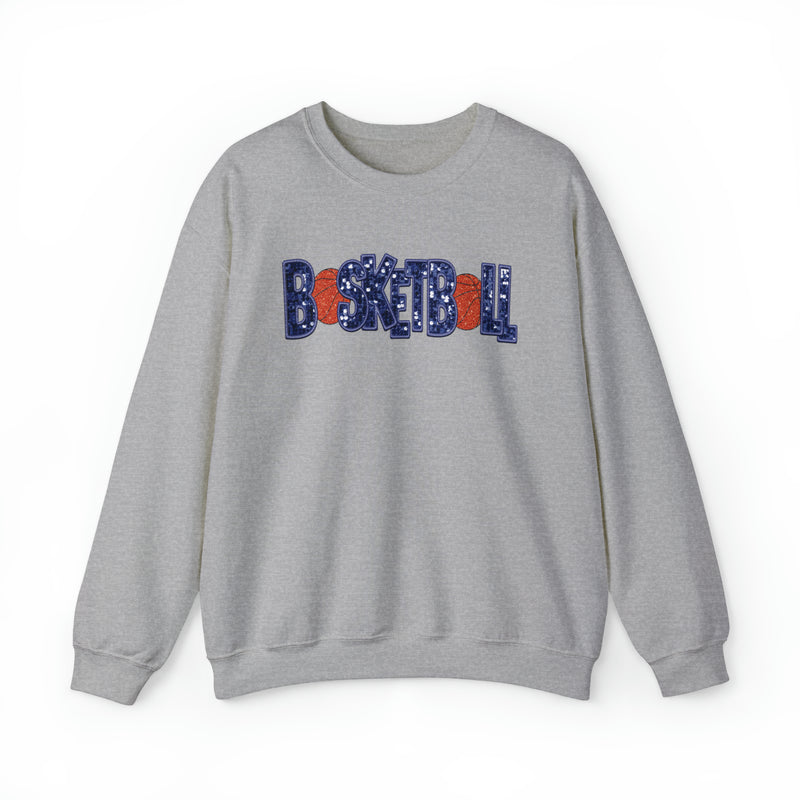 Hazel Blues® |  Basketball Faux Chenille Sequin Patches Sweatshirt: Navy