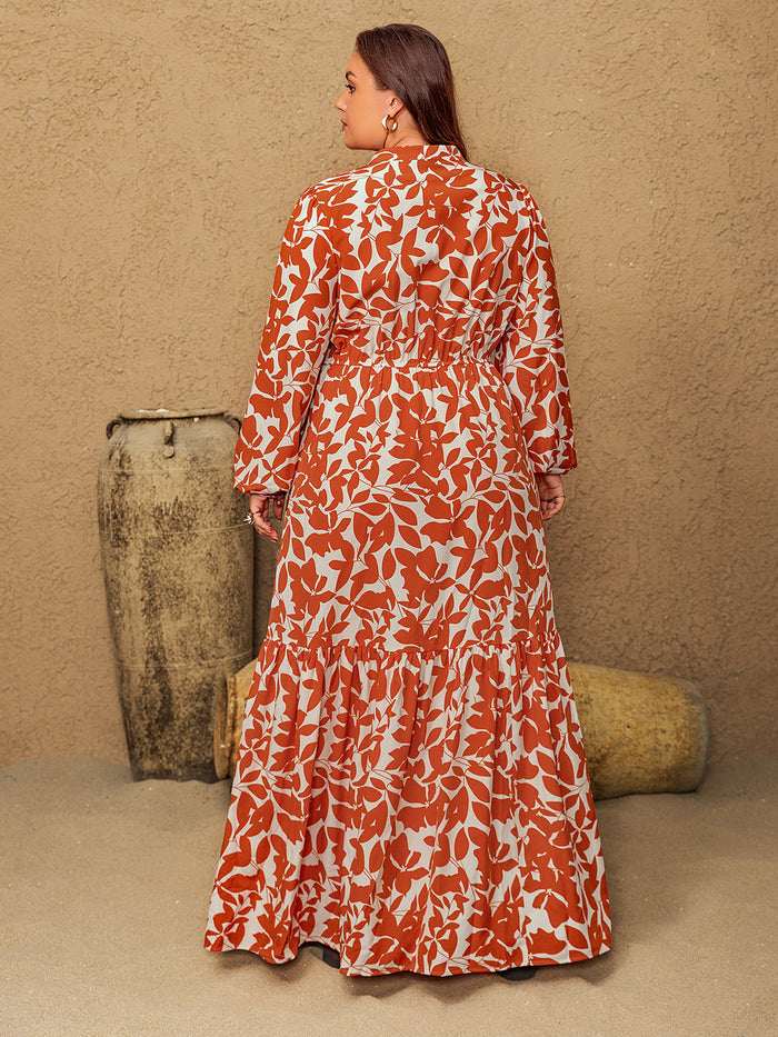 Hazel Blues® |  Printed Notched Long Sleeve Maxi Dress