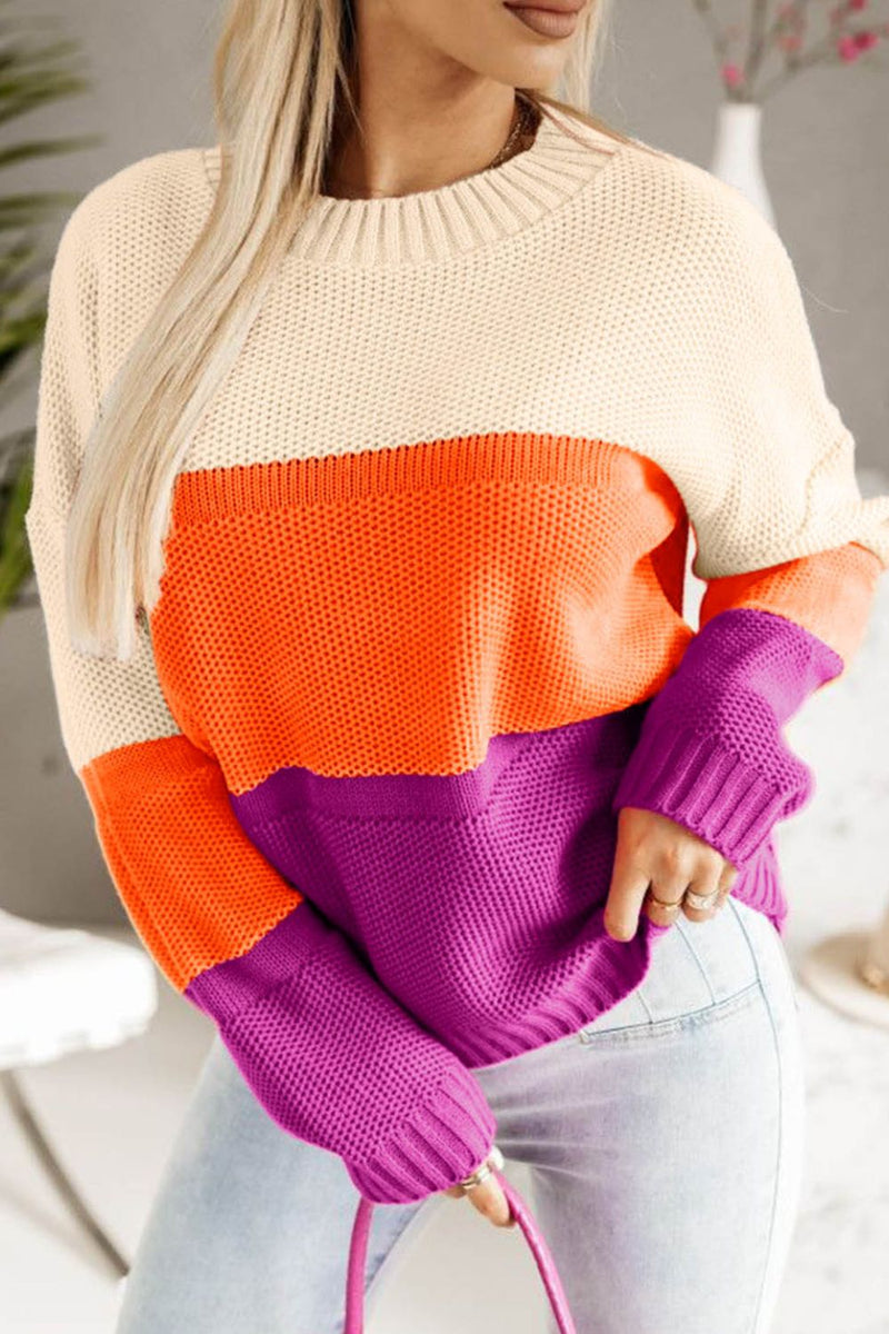 Hazel Blues® |  Color Block Drop Shoulder Round Neck Sweater