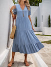 Hazel Blues® |  Perfee Decorative Button Notched Short Sleeve Midi Dress