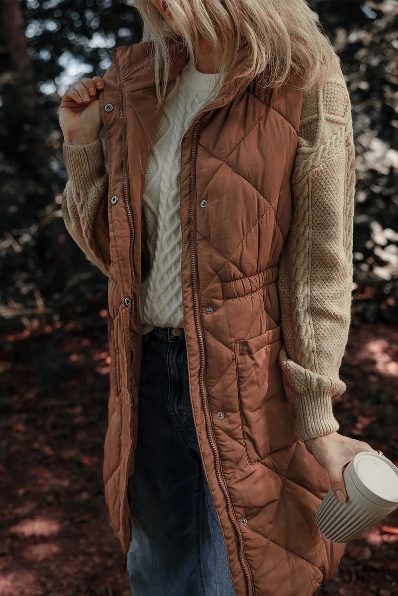 Hazel Blues® |  Pocketed Zipper and Button Vest Coat