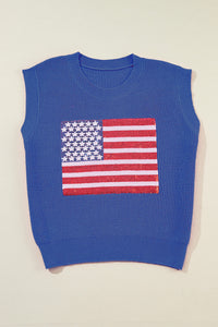 Hazel Blues® |  Sequin US Flag Round Neck Sweater Vest