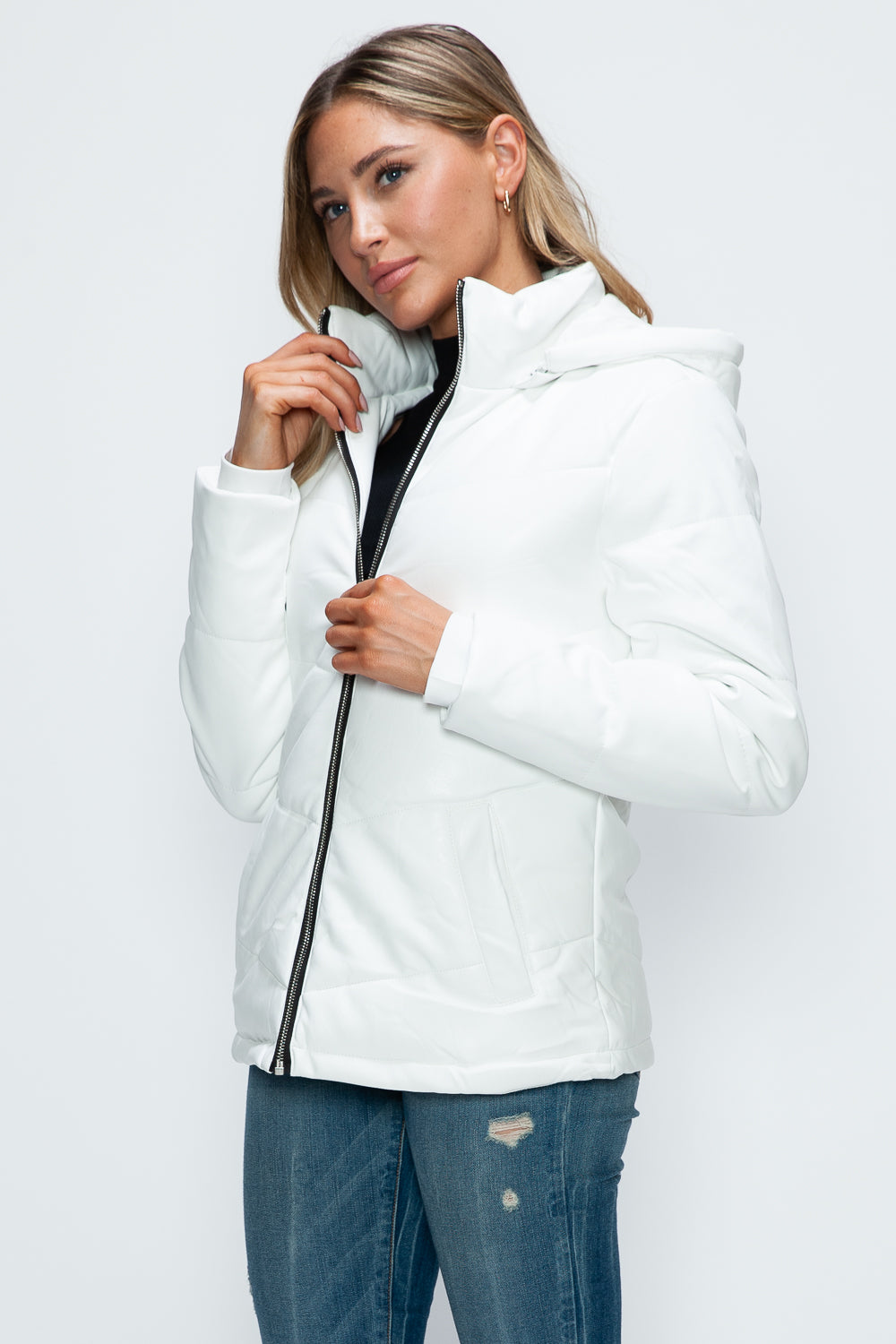 Hazel Blues® |  How Dare U Pocketed Zip Up Puffer Jacket with Removable Hood