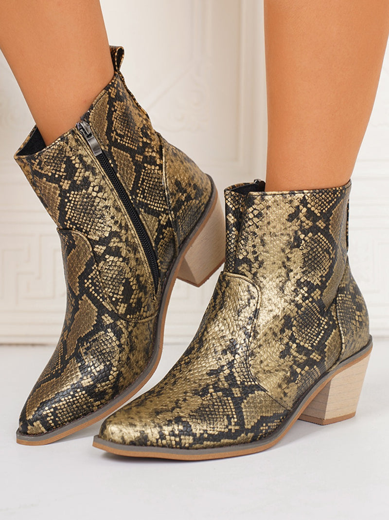 Hazel Blues® |  PU Leather Snakeskin Print Block Heel Boots