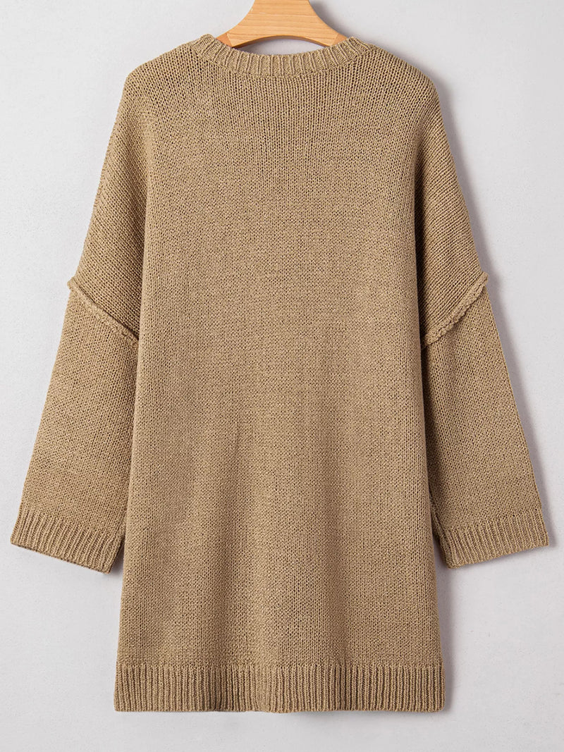 Oversize Drop Shoulder Slouchy Sweater Dress Camel / S