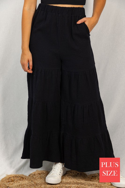 Hazel Blues® |  Ruffle Tiered Pull on Pants in Black