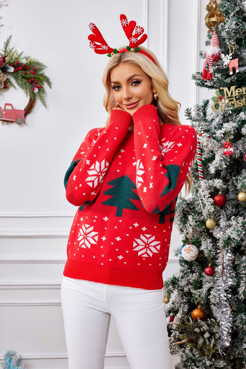 Hazel Blues® |  Christmas Tree Round Neck Long Sleeve Sweater