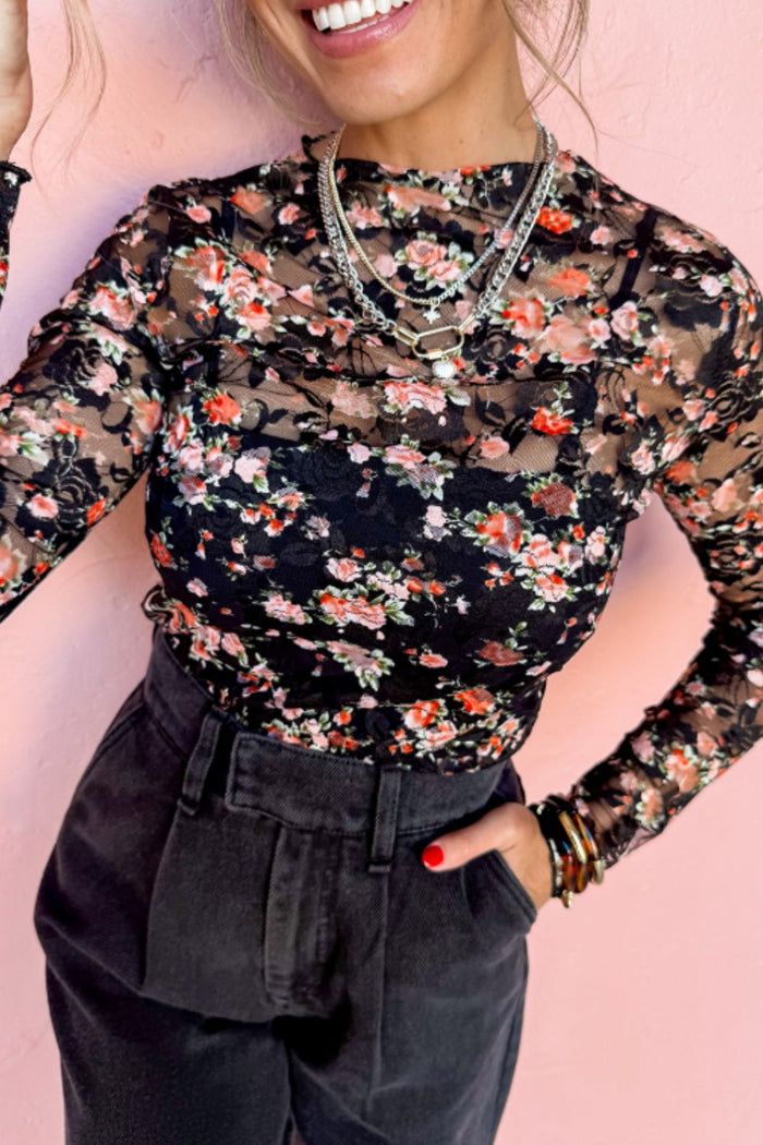 Hazel Blues® |  Floral Round Neck Long Sleeve Blouse