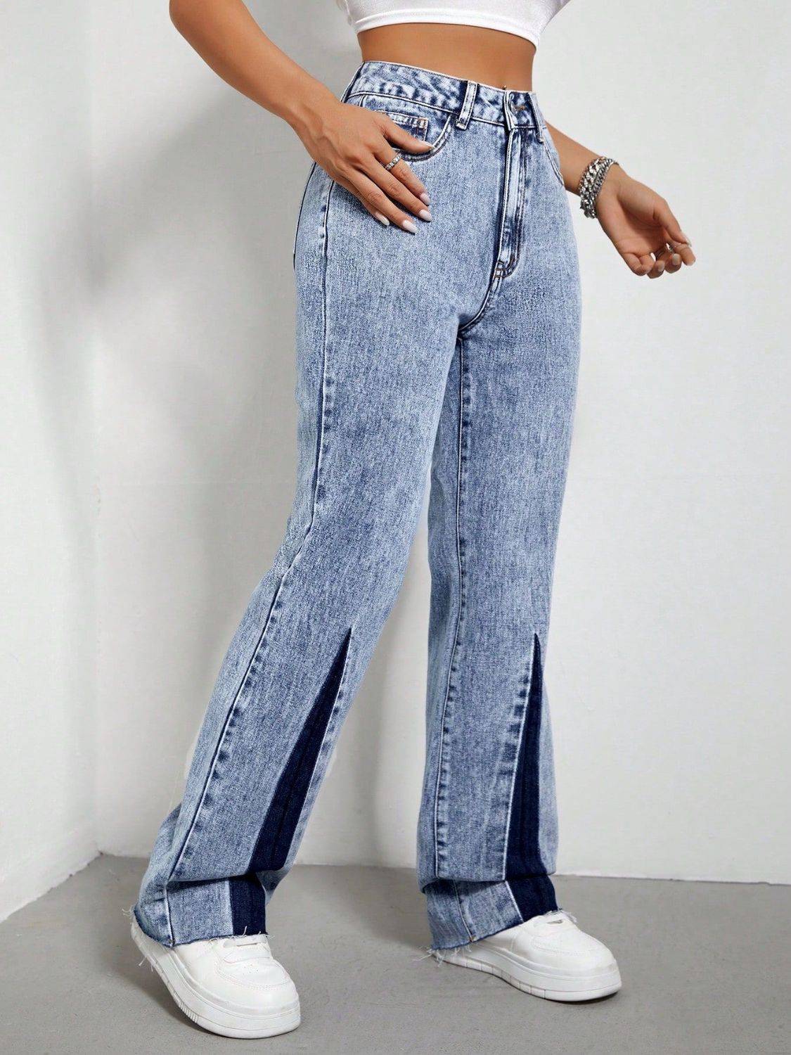 Hazel Blues® |  Contrast Bootcut Jeans with Pockets