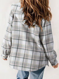 Hazel Blues® |  Plaid Snap Down Plush Hooded Jacket