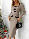 Hazel Blues® |  Bow Plaid Square Neck Puff Sleeve Dress