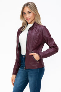 YMI Faux Layered Double-Zipper Jacket with Fuzzy Hood