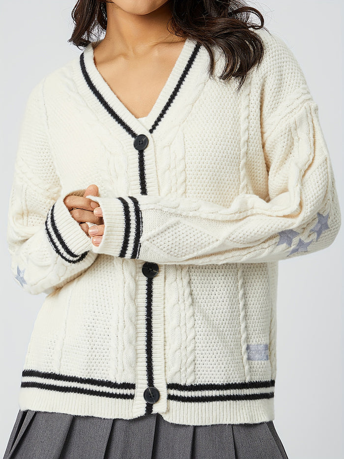 Hazel Blues® |  Star Embroidered V-Neck Long Sleeve Cardigan