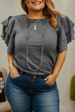 Hazel Blues® | Dark Grey Double Ruffled Short Sleeve Top