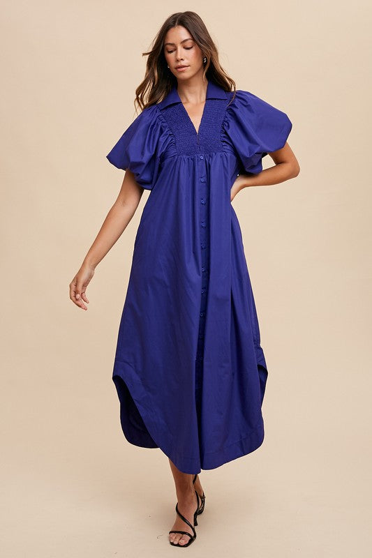 Hazel Blues® |  Annie Wear Smocked Puff Sleeve Midi Dress