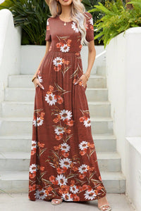 Hazel Blues® |  Printed Round Neck Short Sleeve Maxi Dress