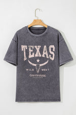 Hazel Blues® |  Medium Grey TEXAS Steer Head Graphic Mineral Wash Oversized T Shirt