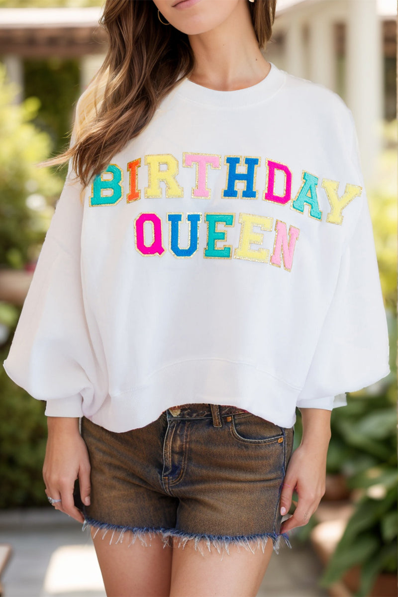 Hazel Blues® |  BIRTHDAY QUEEN Sequin Round Neck Long Sleeve Sweatshirt