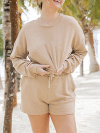 Hazel Blues® |  Ribbed Round Neck Long Sleeve Top and Shorts Set