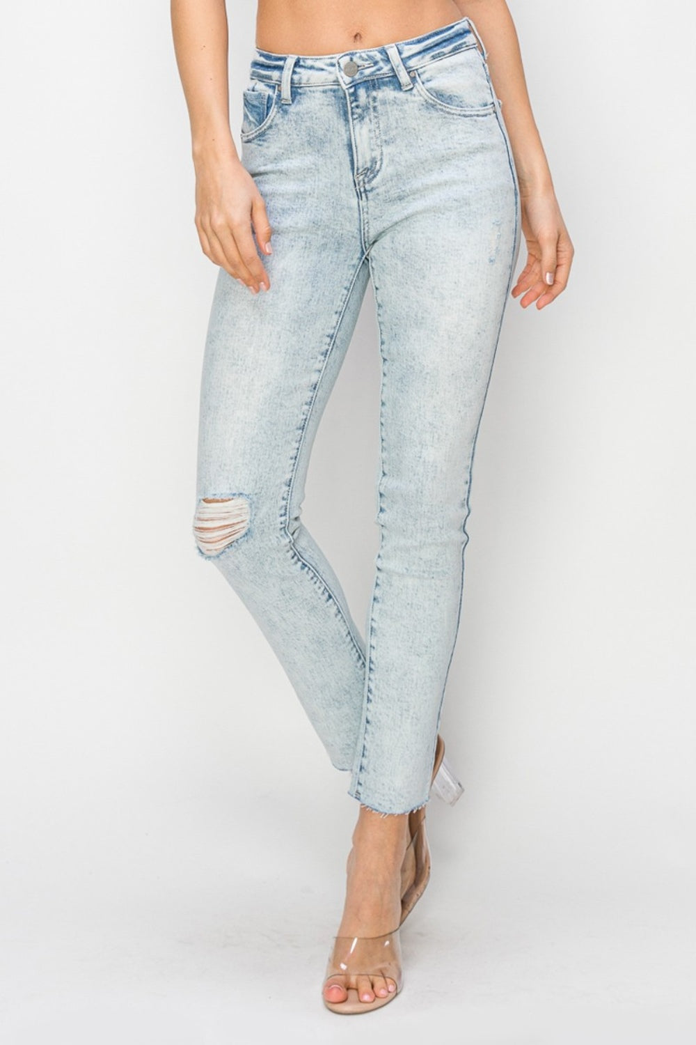 Hazel Blues® |  Risen High Rise Distressed Skinny Jeans