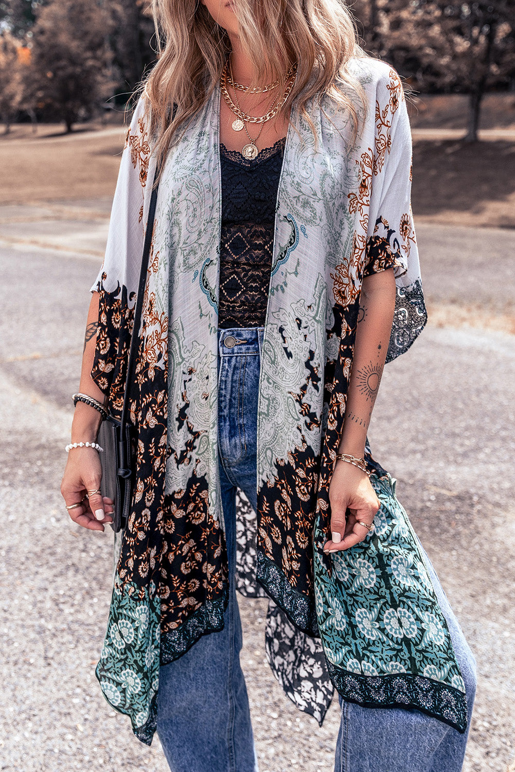 Hazel Blues® |  Open Front Printed Half Sleeve Cover Up