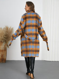 Hazel Blues® |  Tied Plaid Collared Neck Coat