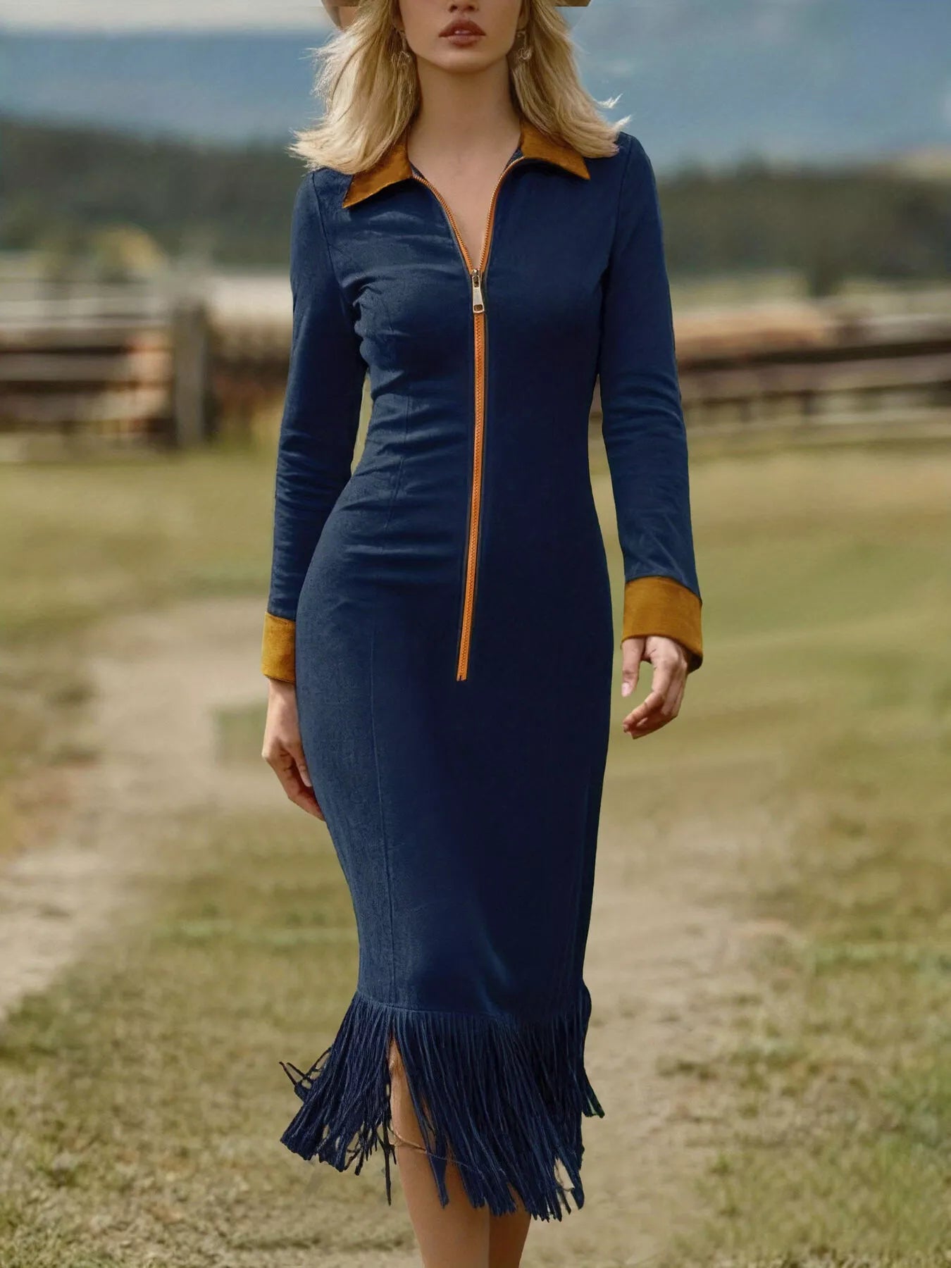 Fringe Hem Zipper Front Bodycon Dress – Hazel Blues®