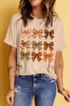 Hazel Blues® |  Khaki Halloween Fall Bowknot Graphic Short Sleeve Top
