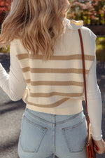 Hazel Blues® |  Khaki Stripe Ribbed Half Zip Collared Sweater Vest