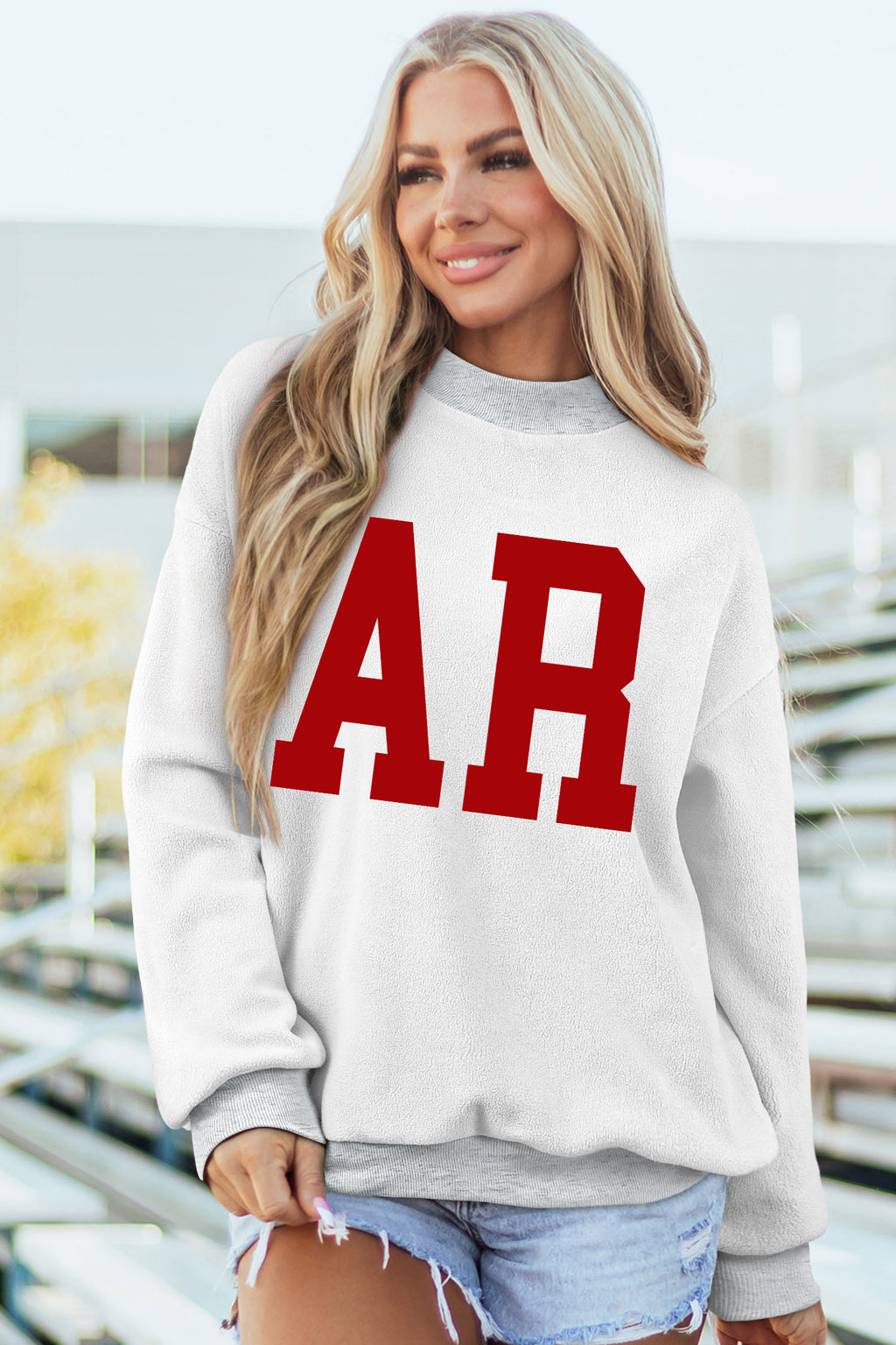 Light Grey ARKANSAS/AR Double Side Print Mock Neck Reversible Sweatshirt