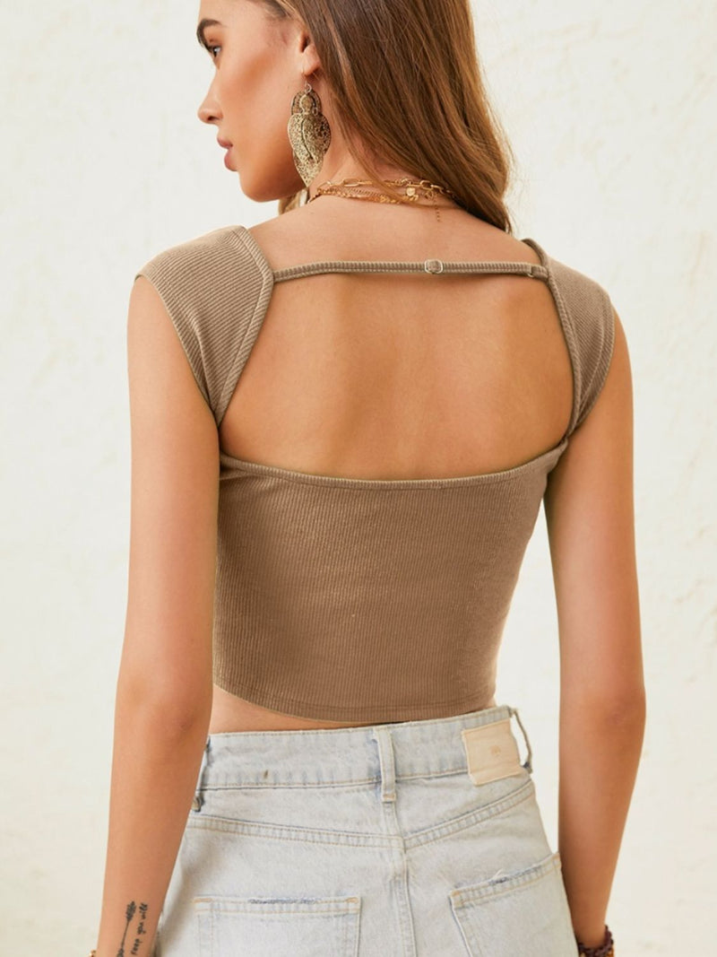 Hazel Blues® |  Cutout Cap Sleeve Crop Top