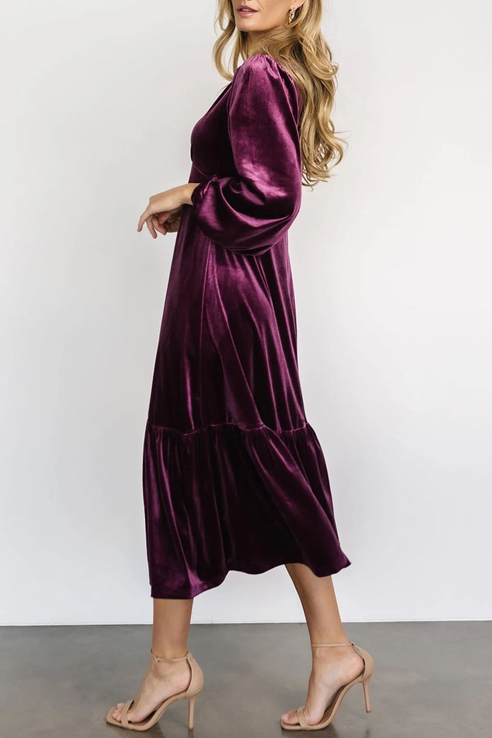 Hazel Blues® |  V-Neck Long Sleeve Midi Velvet Dress