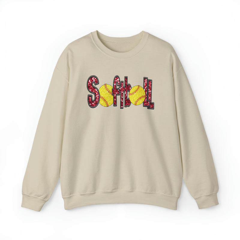 3Blues Designs |   Hazel Blues® |  Softball Faux Chenille Sequin Patches Sweatshirt: Red