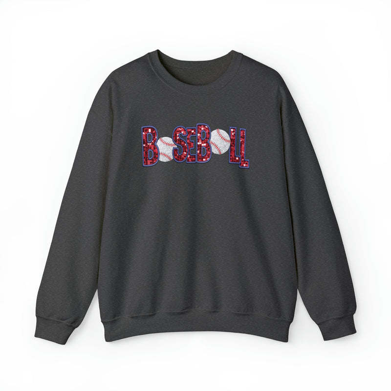 Hazel Blues® |  Baseball Faux Chenille Sequin Patches Sweatshirt: Red