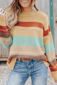 Hazel Blues® |  Color Block Round Neck Dropped Shoulder Sweater