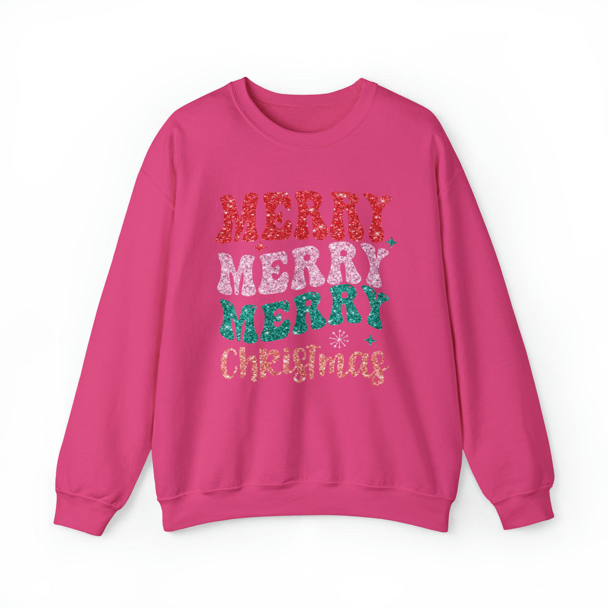 3Blues Designs |   Hazel Blues® |  Merry Christmas Retro Faux Glitter Chenille Crewneck Sweatshirt