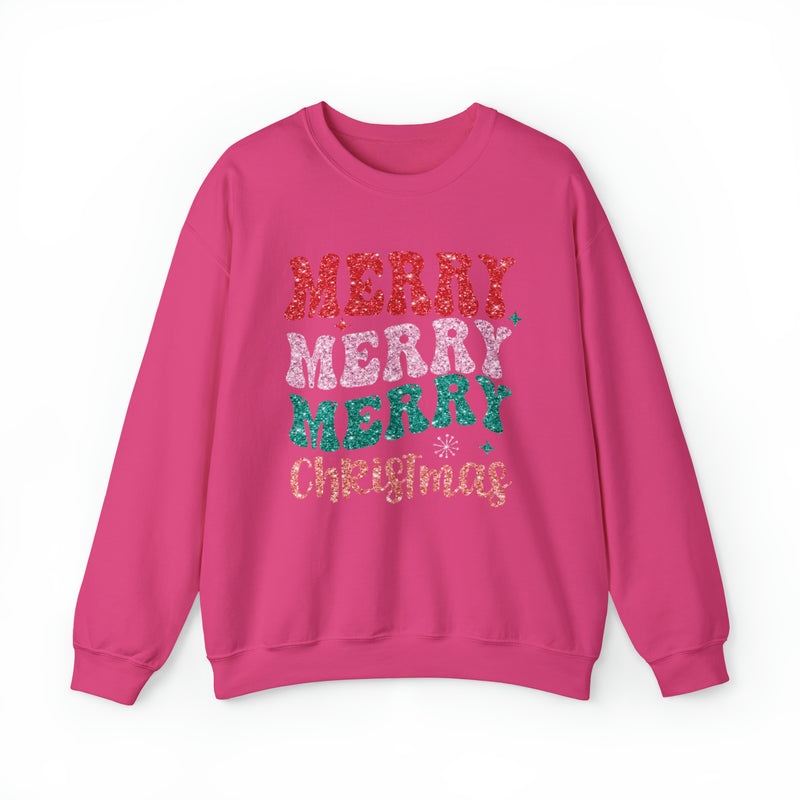 Hazel Blues® |  Merry Christmas Retro Faux Glitter Chenille Crewneck Sweatshirt