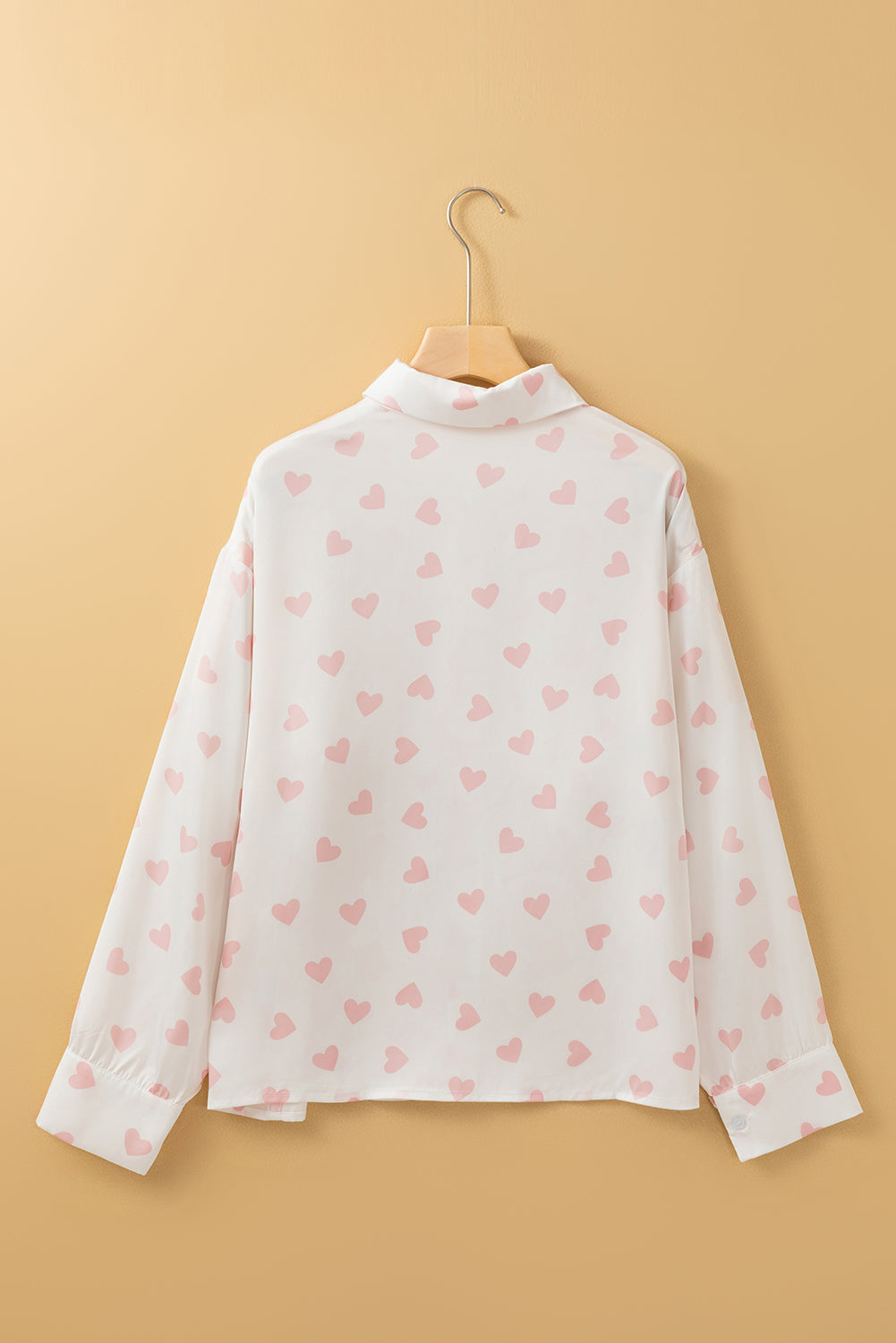 Hazel Blues® |  Heart Print Collared Neck Long Sleeve Shirt