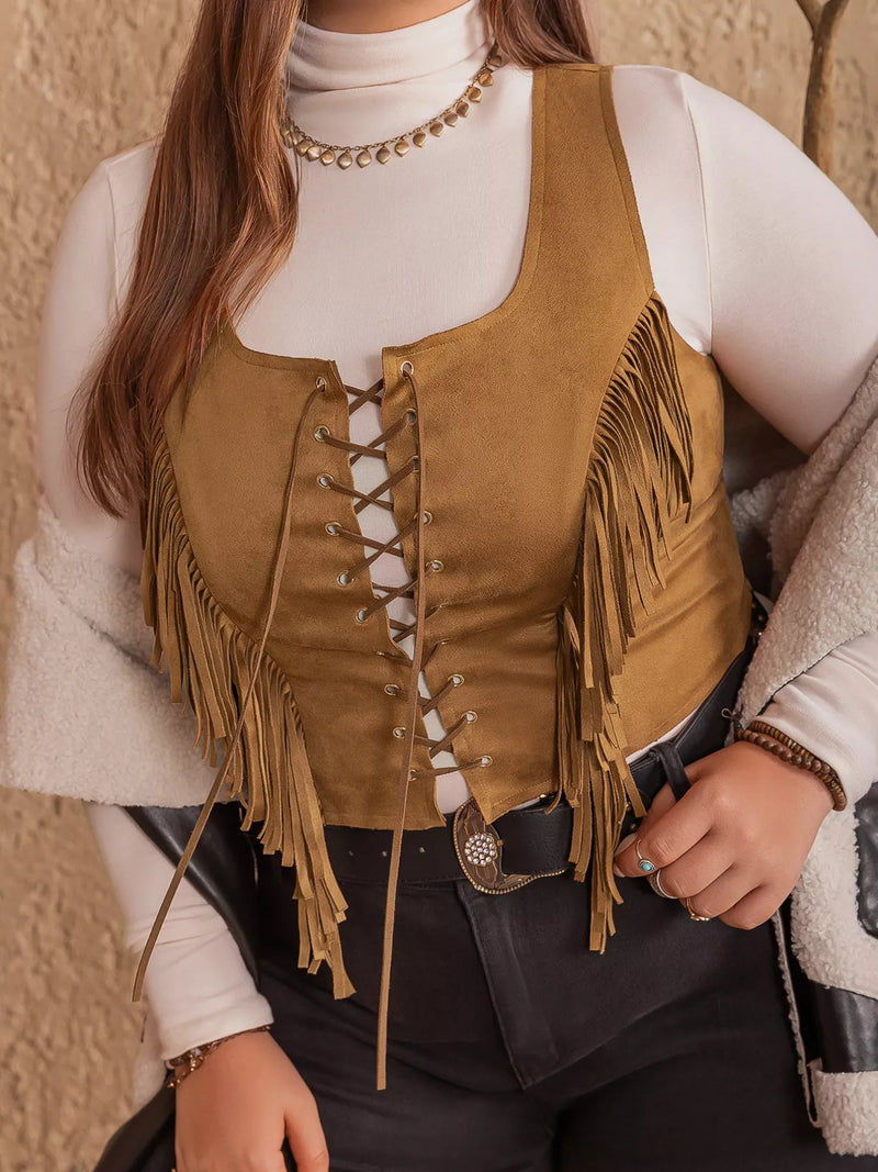 Fringed Lace-Up Suede Vest – Hazel Blues®