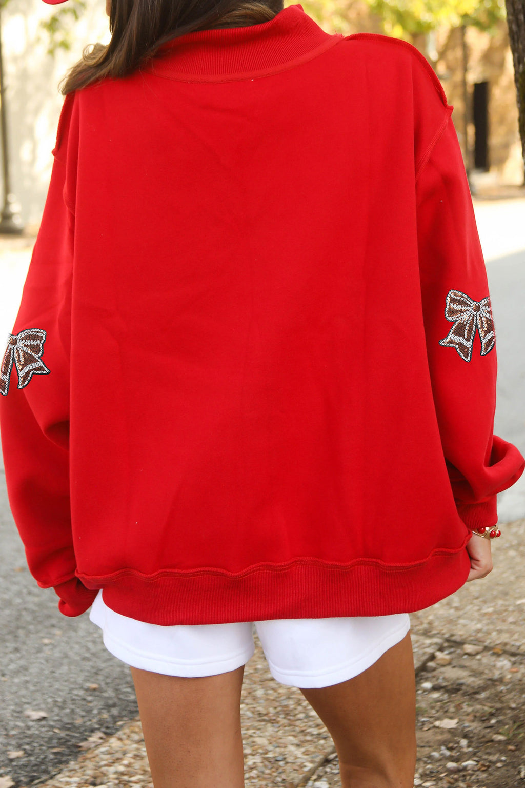 Adeline Lou Red Game Day Sequin Bow Sweatshirt