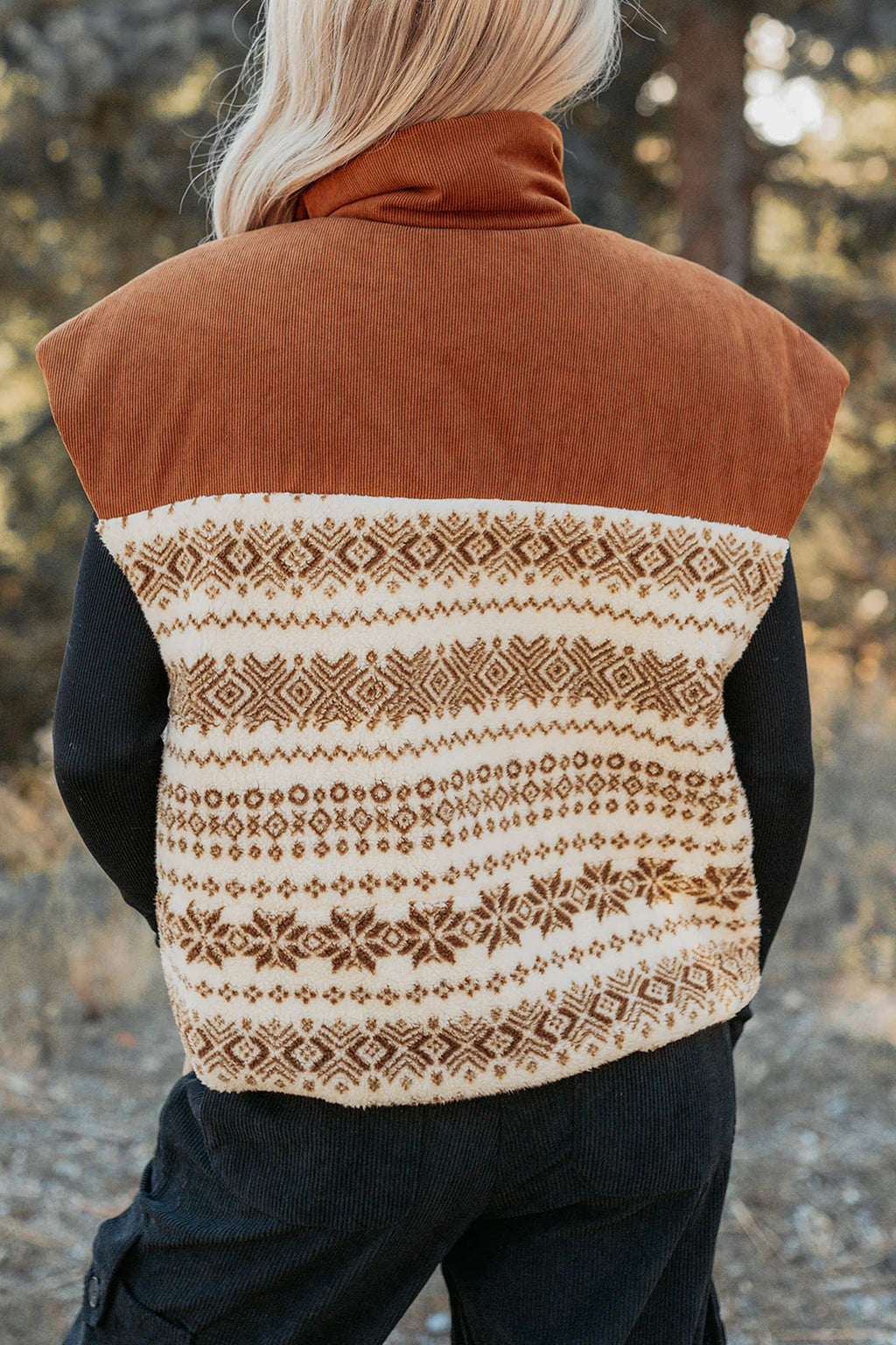 Savannah Claire Brown Geometric Fleece Vest