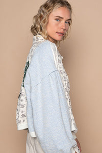 Hazel Blues® |  POL Printed Drop Shoulder Button Up Jacket