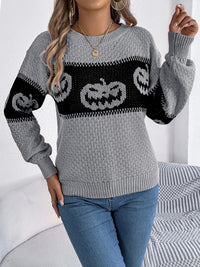 Hazel Blues® |  Pumpkin Round Neck Long Sleeve Sweater