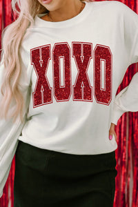 Hazel Blues® |  Valentine’s Day XOXO Glitter Round Neck Sweatshirt